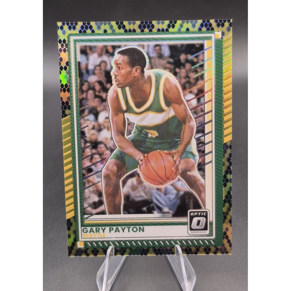 2025-26 Donruss Optic Gary Payton #164 Yellow & Black Snakeskin Prizm SSP Sonics